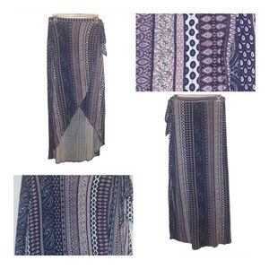 Faux wrap boho hi-lo midi skirt soft light beach size small